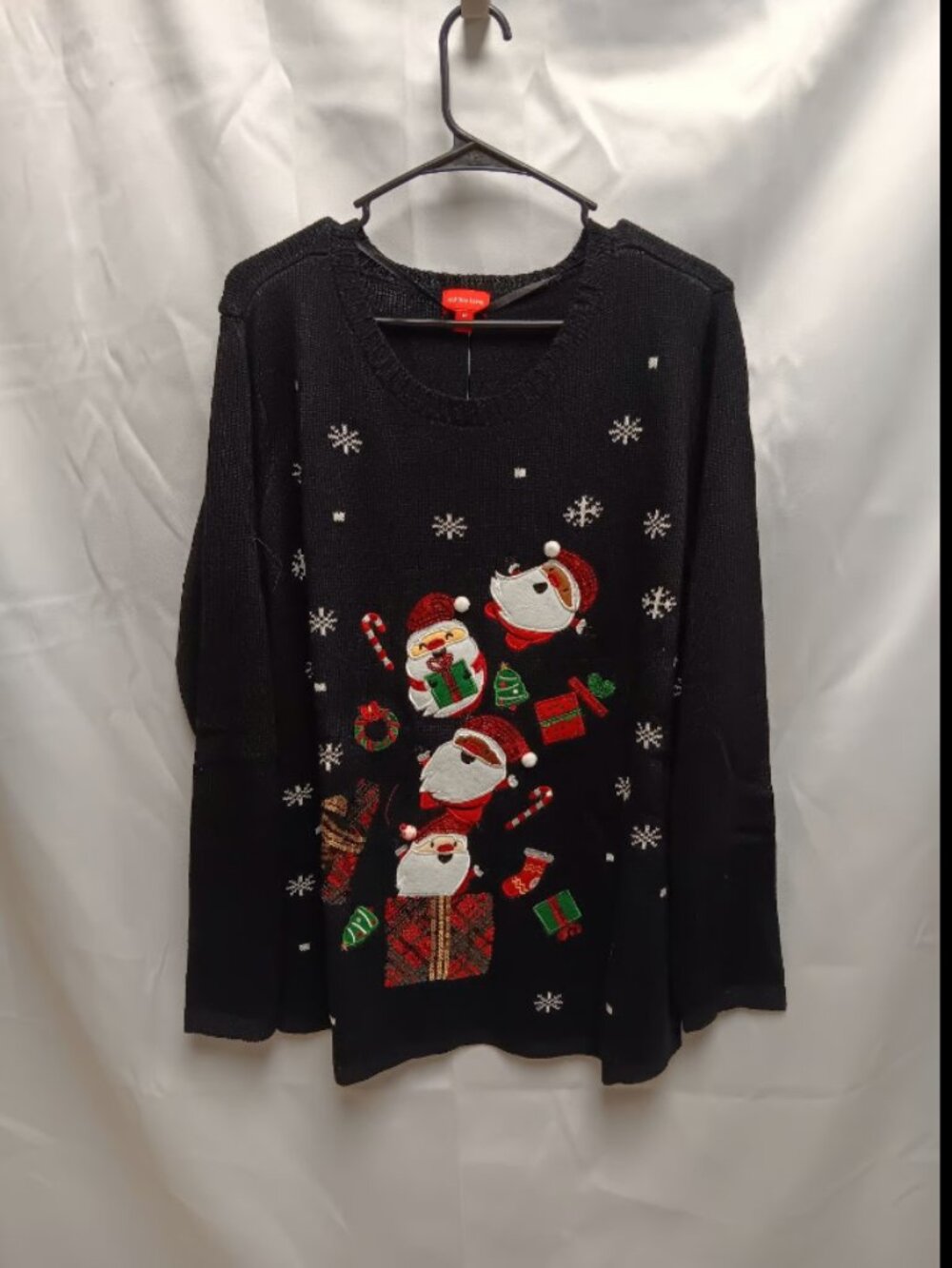 Women's Holiday Lane Black Christmas Santa Crewneck Sweater Size 2X NWT ORG $54